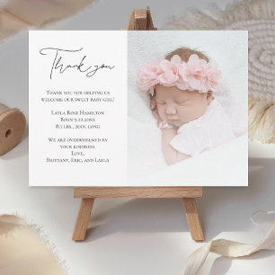 Handgeschriebene Kalligrafie Foto Baby Shower Dankeskarte