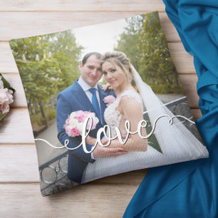 Handgeschriebene Liebesschrift Hochzeit Zwei Foto Kissen