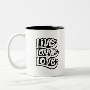 Handgeschriebene Live-Liebe lacht Typografie Zitat Zweifarbige Tasse