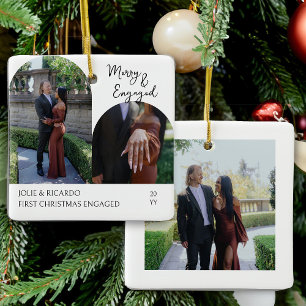 Handgeschriebene Merry and Engaged Bogen Foto Keramikornament