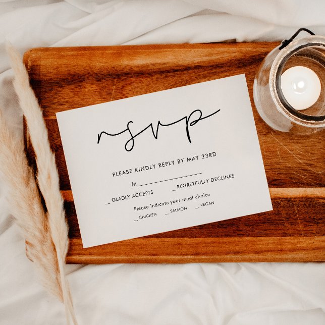 Handgeschriebene minimalistische RSVP-Karte mit Wa RSVP Karte (Handwritten minimalist RSVP card with meal choice)