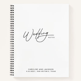 Handgeschriebene Minimalistische Weiße Hochzeitspl Notizbuch