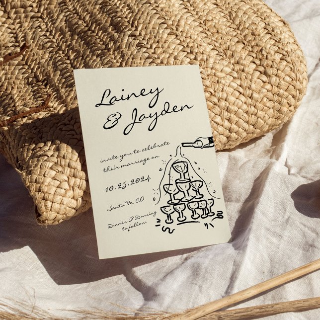 Handgeschriebene moderne Retro Champagner Tower We Einladung (Von Creator hochgeladen)