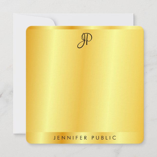 Handgeschriebene Monogram Template Gold Metallic L Mitteilungskarte (Vorderseite)