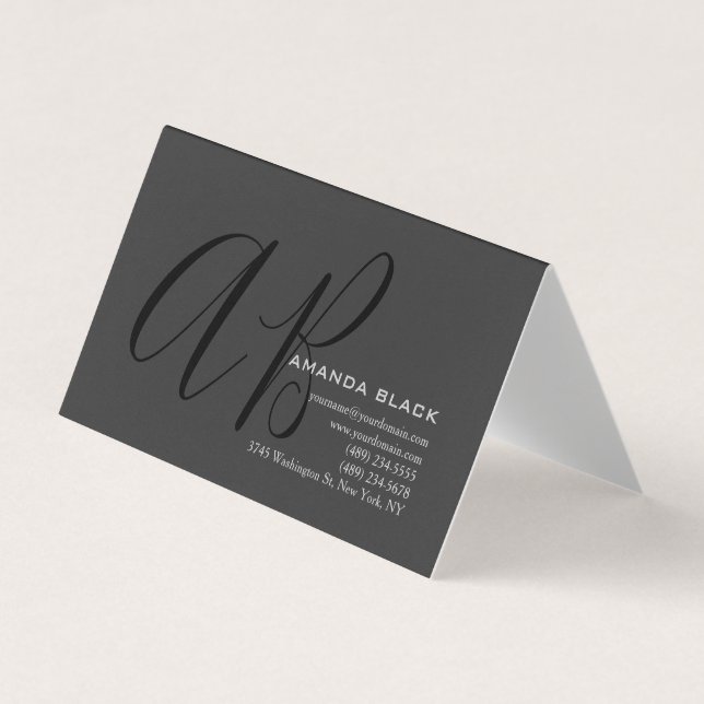 Handgeschriebene Monogramm individuell Grau Schwar Visitenkarten (Vorderseite)