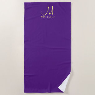 Handgeschriebene Monogrammnamen Royal Lila & Gold Strandtuch