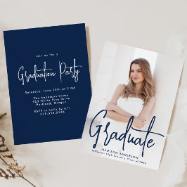 Handgeschriebene Navy Script Foto Graduation Party Einladung