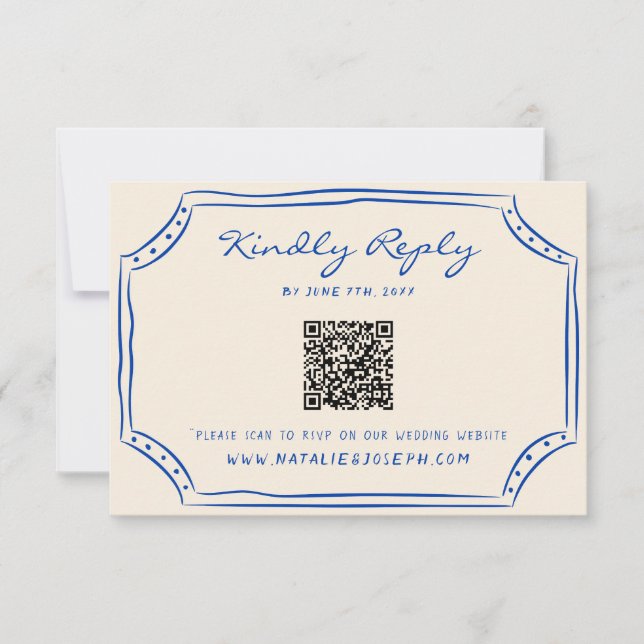 Handgeschriebene Pinstripes bemalt QR-Code Hochzei RSVP Karte (Vorderseite)