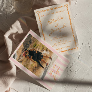 Handgeschriebene Pinstripes farbiges Foto Hochzeit Einladung