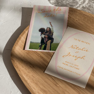 Handgeschriebene Pinstripes farbiges Foto Hochzeit Save The Date