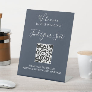 Handgeschriebene QR-Code-Hochzeitssitze Sockelschild