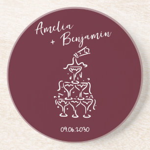 Handgeschriebene Retro-Champagner-Turm-Hochzeit Getränkeuntersetzer