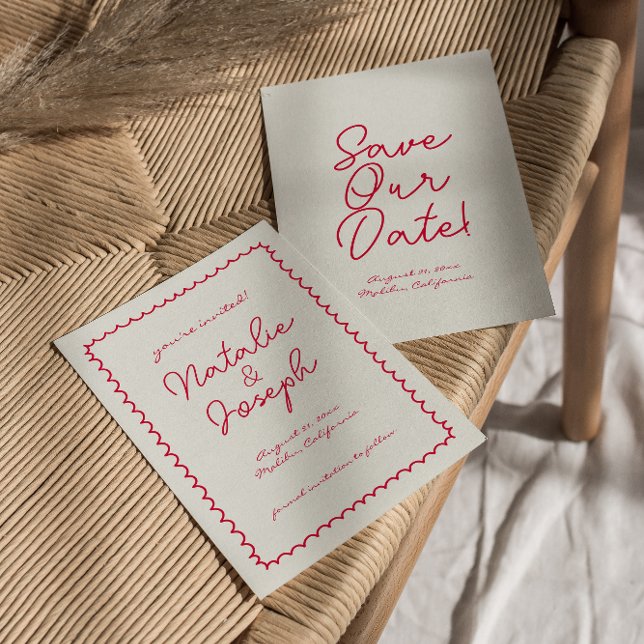 Handgeschriebene Retro-farbenfrohe, einzigartige F Save The Date (Von Creator hochgeladen)