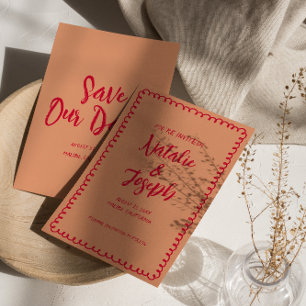 Handgeschriebene Retro-farbenfrohe, einzigartige F Save The Date