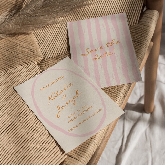Handgeschriebene Retro Pinstripes farbenfrohe Fun  Save The Date (Von Creator hochgeladen)