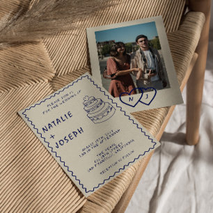 Handgeschriebene Retro-Torte Moderne Foto-Boho-Hoc Einladung