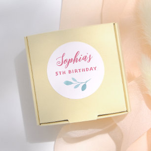 Handgeschriebene rosa Blätter Girl Birthday Party Runder Aufkleber
