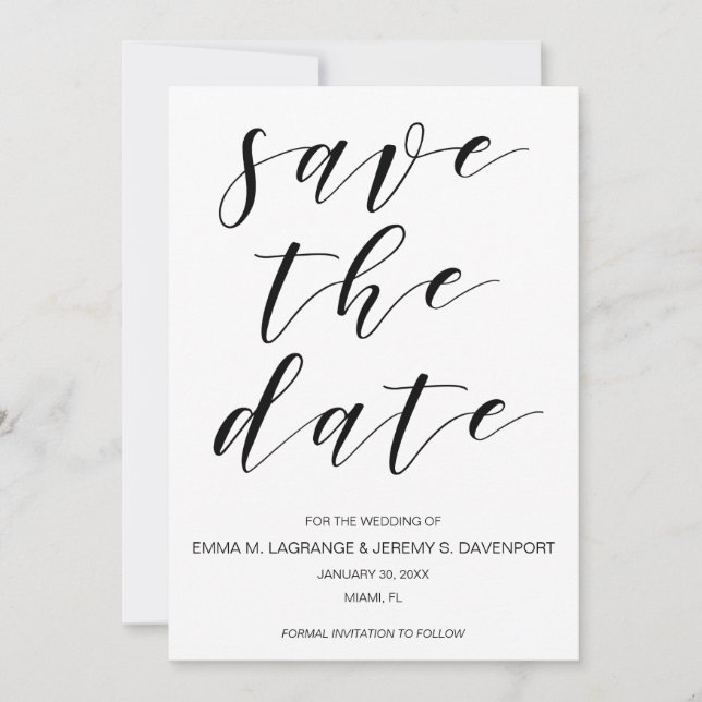 Handgeschriebene Save the Date-Karte | Schwarzweiß Date (Vorderseite)