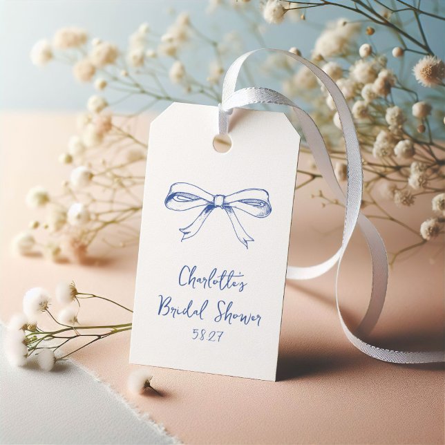 Handgeschriebene Schrift Coquette Schleife Blaue H Geschenkanhänger (Von Creator hochgeladen)
