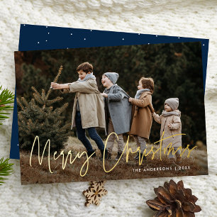 Handgeschriebene Schrift Frohe Weihnachten Foto Folien Feiertagskarte