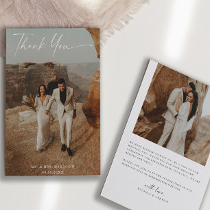 Handgeschriebene Schrift Hochzeit 2-Foto Dankeskarte