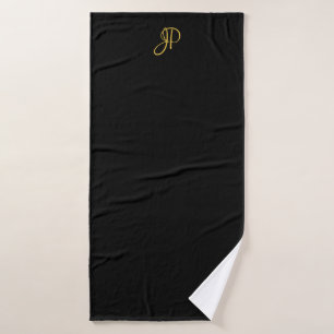 Handgeschriebene Schwarze-Gold-Vorlage für Monogra Badehandtuch