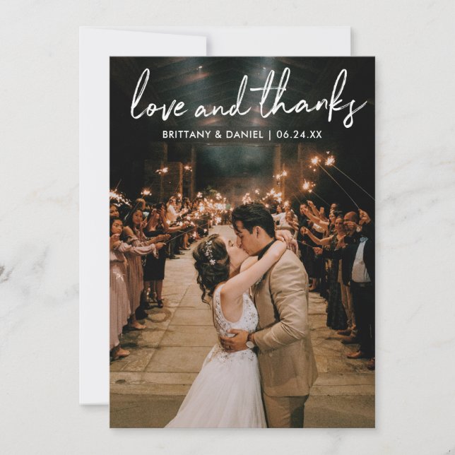 Handgeschriebene Script-Liebe dank Hochzeit Dankeskarte (Vorderseite)