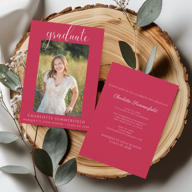 Handgeschriebene Script Red Foto Graduation Party Einladung (Von Creator hochgeladen)