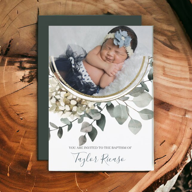 Handgeschriebene Script Typografie Wreath Baptisse Einladung (Handwritten Script Typography Wreath Baptism Invitations from Ricaso. Add your own photo and text)