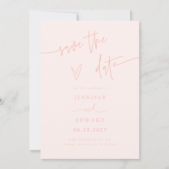 Handgeschriebene Skript-Pfirsich-Hochzeit Termin v Save The Date (Vorderseite)