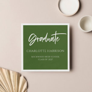 Handgeschriebene Skriptgrüne Graduierungspartei Serviette