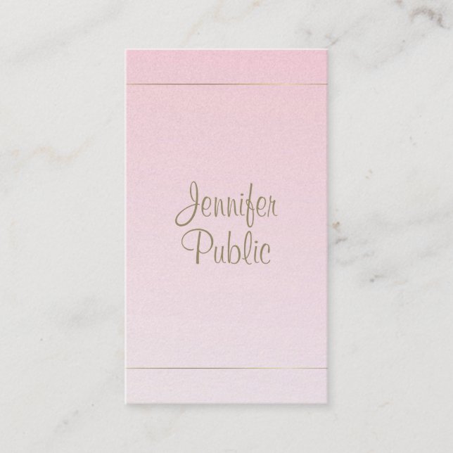 Handgeschriebene Skriptkalligrafie Pink Gold Luxe Visitenkarte (Vorderseite)