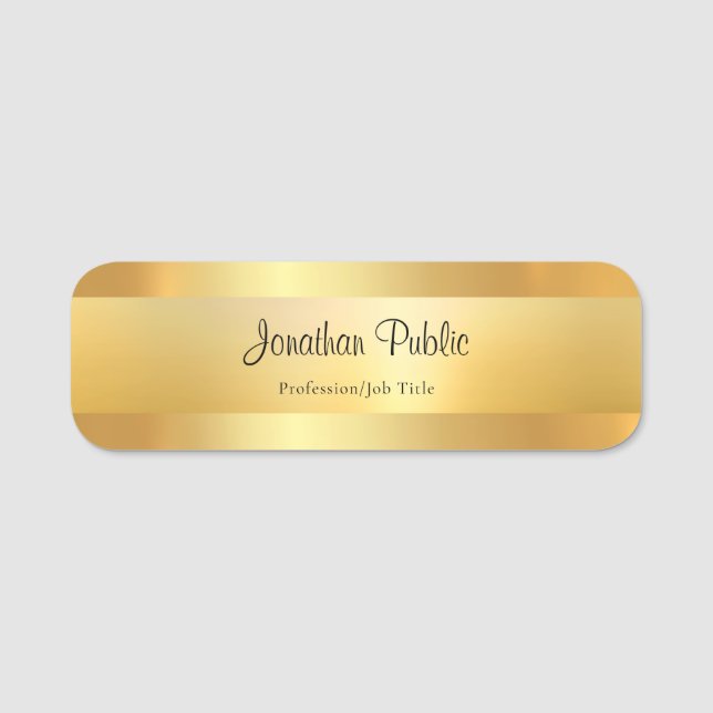 Handgeschriebene Skriptname Gold Elegant-Vorlage Namensschild (Vorderseite)