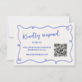 Handgeschriebene Squiggle Frame Blue Wedding RSVP Karte