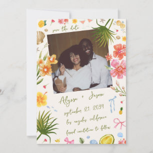 Handgeschriebene Tropische Farbige Strandhochzeit Save The Date