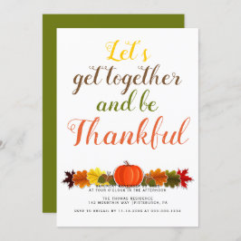 Handgeschriebene Typografie Kürbis Blätter Ernteda Einladung