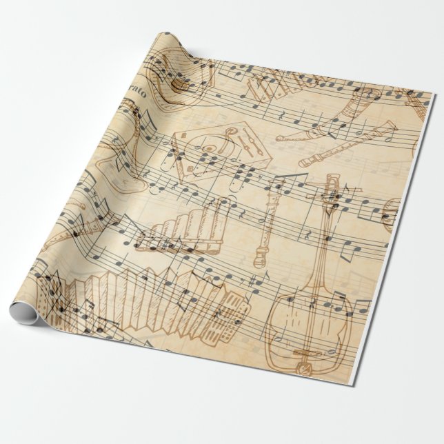 Handgeschriebene Vintage Blatt-Musiknote Geschenkpapier (Ungerollt)
