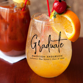 Handgeschriebener Black Script-Abschluss Weinglas Ohne Stiel