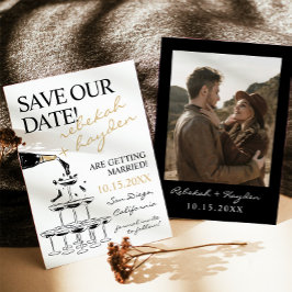 Handgeschriebener Champagnerturm Save the Date Einladung