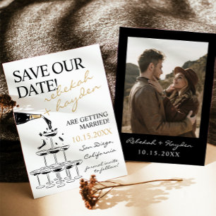 Handgeschriebener Champagnerturm Save the Date Einladung