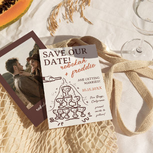 Handgeschriebener Champagnerturm Save the Date Einladung