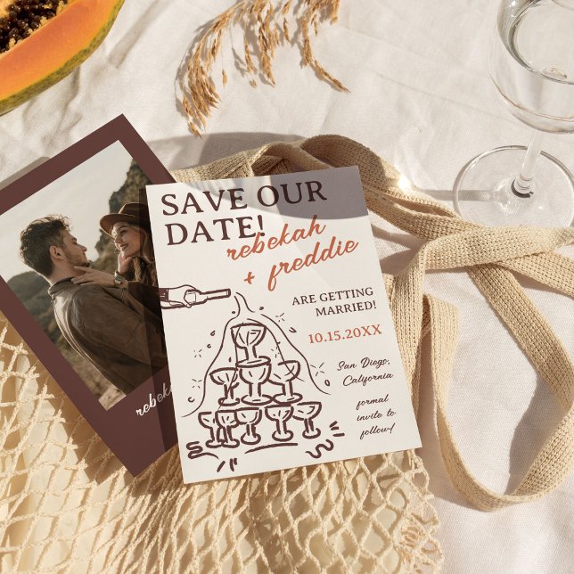 Handgeschriebener Champagnerturm Save the Date Einladung (Von Creator hochgeladen)