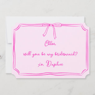 Handgeschriebener Coquette Bow Pink Bridesmaid-Vor Einladung