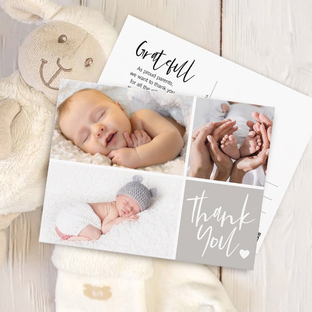 Handgeschriebener Dank für die Geburtsankündigung  Postkarte (Handwritten Thank You Birth Announcement Photos Postcard)