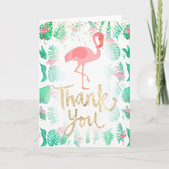handgeschriebener Dank für tropisches Flamingo Dankeskarte (Vorderseite)
