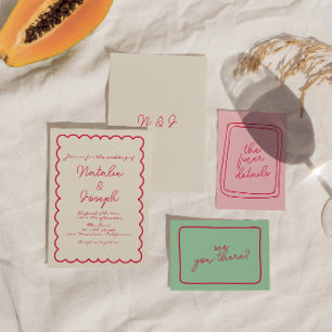 Handgeschriebener farbenfroher Retro-Spaß Einzigar Einladung