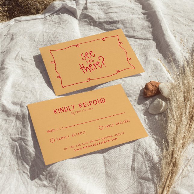 Handgeschriebener farbiger Retro Bold Unique Weddi RSVP Karte (Von Creator hochgeladen)