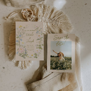 Handgeschriebener floraler Kranz Sommer Foto Hochz Save The Date