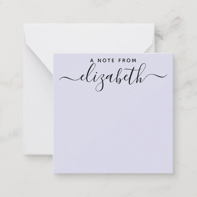 Handgeschriebener Hinweis aus dem Skriptnamen Lila Mitteilungskarte (Vorderseite)