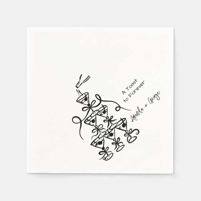 Handgeschriebener Illustrierter Champagnerturm Serviette (Vorderseite)